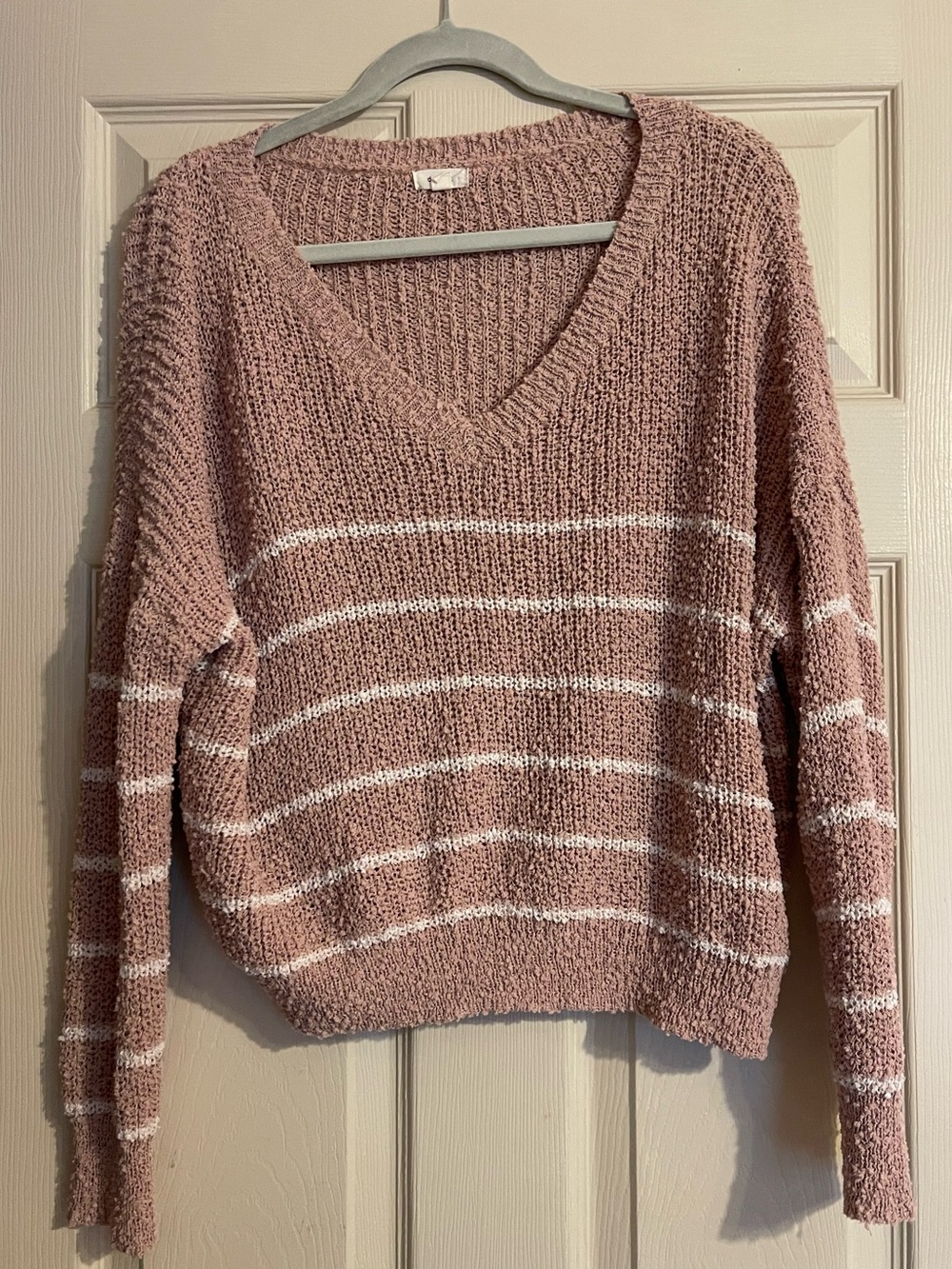 debut Blush Pink V-Neck Striped Sweater